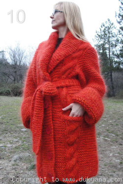 chunky mohair coat in orange