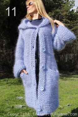 chunky mohair coat in light blue