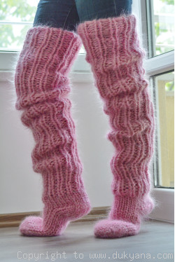 Huge mohair socks hand knitted chunky leggings in pink