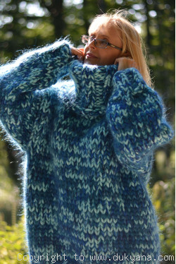 Chunky wool and mohair turtleneck sweater in aqua mix