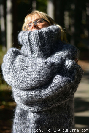 Super chunky wool and mohair sweater in white gray mix