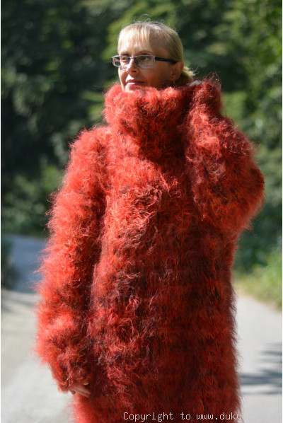 Maple red chunky and fuzzy mohair sweater
