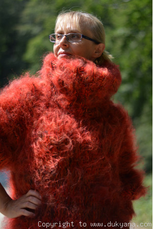 Maple red chunky and fuzzy mohair sweater