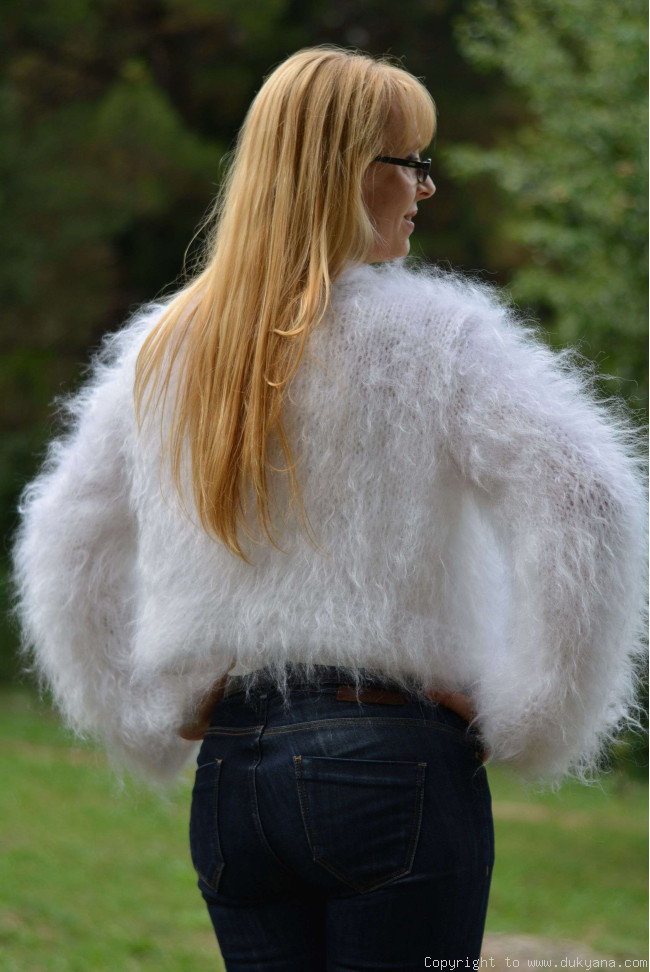 Hand knitted soft and silky mohair bolero in white/B12