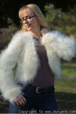 Hand knitted soft and silky mohair bolero in cream white 
