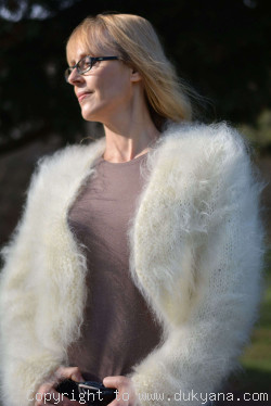 Hand knitted soft and silky mohair bolero in cream white 