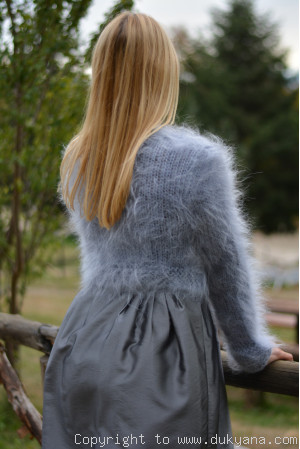 Hand knitted soft and silky mohair bolero in gray