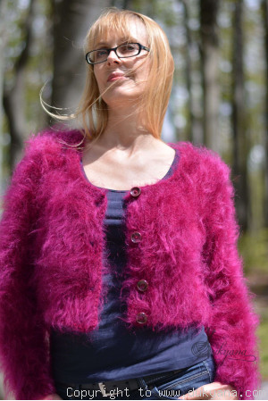 Knitted soft fuzzy mohair bolero in fuchsia On Request