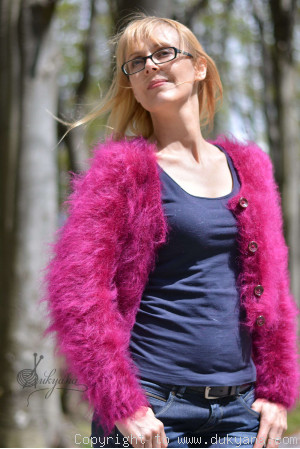 Knitted soft fuzzy mohair bolero in fuchsia On Request