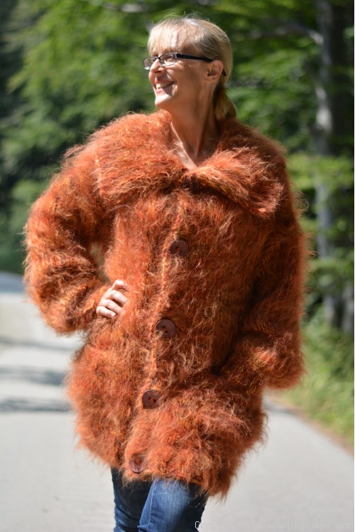 Made to order Autumn leaves chunky knit mohair cardigan