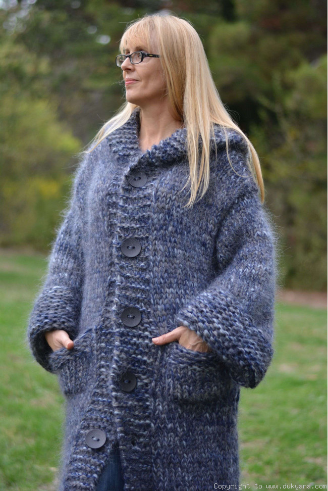 Chunky and thick long mohair cardigan in gray mix/CA23