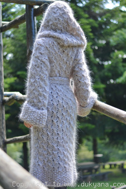 Hand knitted chunky mohair hooded cardigan 