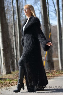 Hooded slouchy mohair shrug hand knitted in black