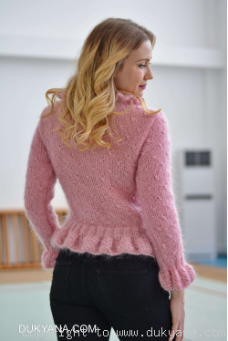 Ruffled cropped mohair cardigan in pink