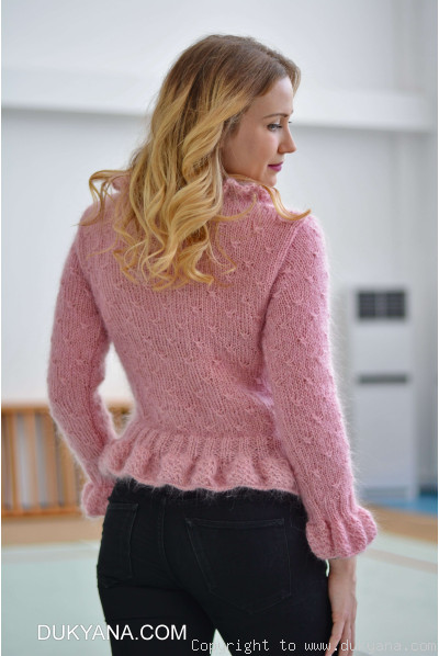 Ruffled cropped mohair cardigan in pink