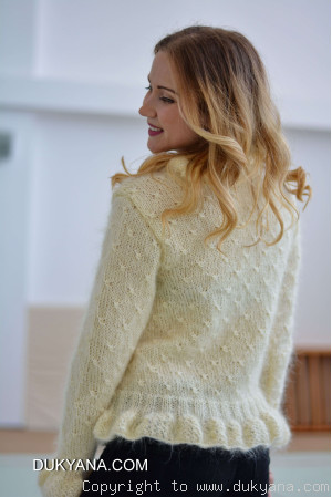 Ruffled cropped mohair cardigan in ivory
