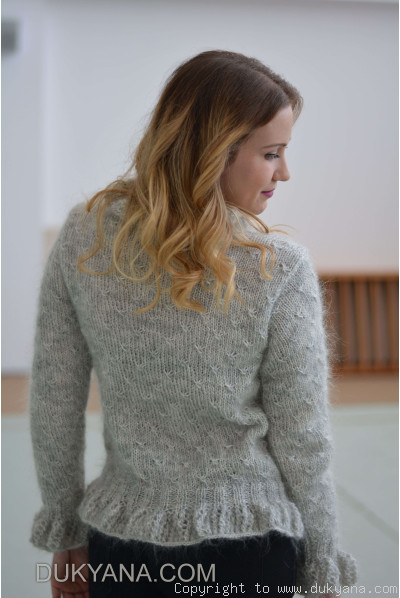 Ruffled cropped mohair cardigan in heather gray