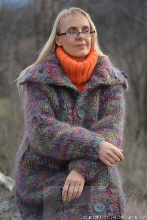 Chunky mohair cardigan in mixed colours