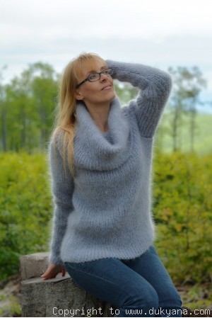 Fuzzy cowlneck mohair sweater in periwinkle blue
