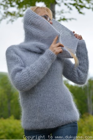 Fuzzy cowlneck mohair sweater in periwinkle blue