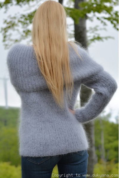 Fuzzy cowlneck mohair sweater in periwinkle blue