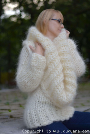 Chunky hand knitted huge cowlneck mohair sweater