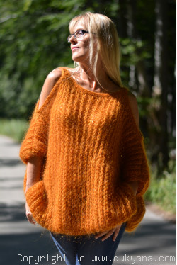 Balloon summer mohair sweater with straps in pumpkin orange
