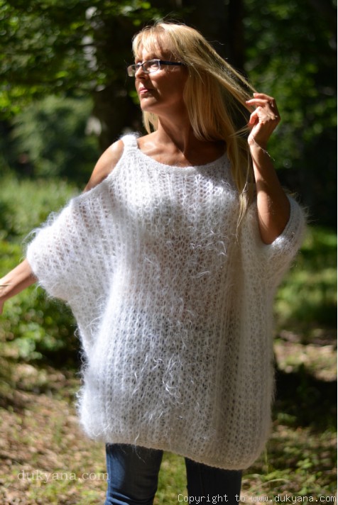 Mohair sweater handknit summer jumper balloon mesh sweater in
