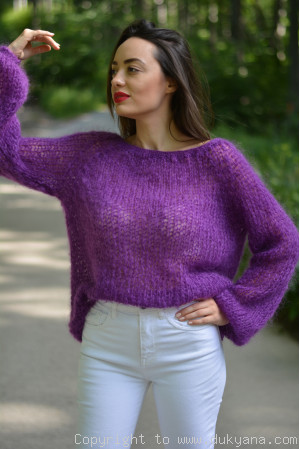 Boho summer mesh sweater in deep purple