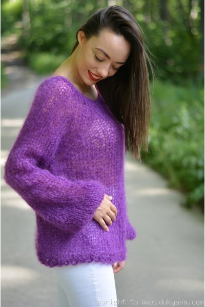 Boho summer mesh sweater in deep purple