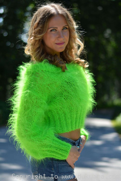 Cropped summer mohair sweater in neon green