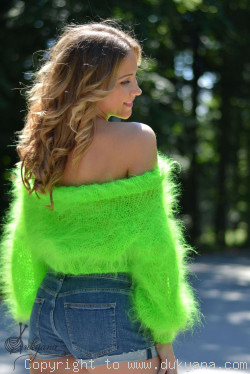 Cropped summer mohair sweater in neon green