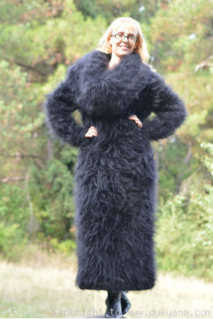 Hand knitted soft and silky huge cowlneck mohair dress in black
