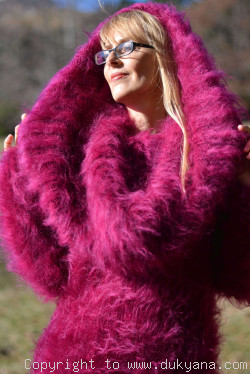 Huge cowlneck soft and fuzzy mohair dress in fuchsia