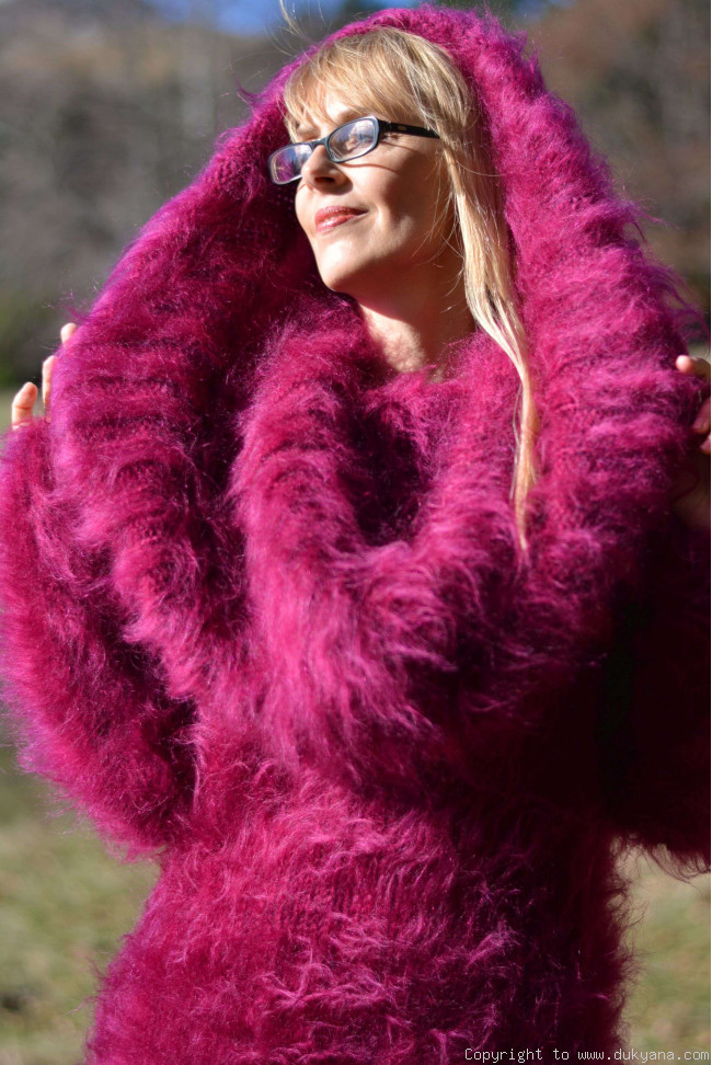 Huge cowlneck soft and fuzzy mohair dress in fuchsia/D21