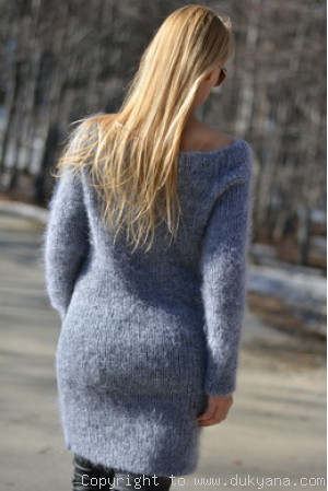 Off-shoulder mohair sweater tunic in gray