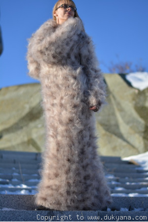 Hand knitted soft and silky huge cowlneck animal print mohair dress 