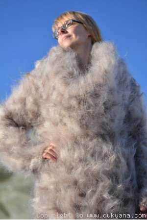 Hand knitted soft and silky huge cowlneck animal print mohair dress 