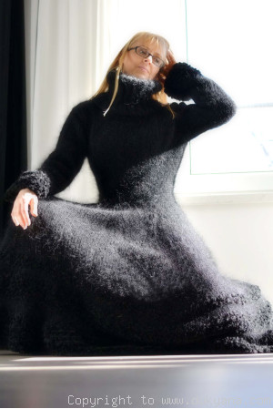 Flared mohair dress hand knitted in black