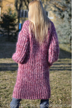 Chunky soft and silky mohair dress in red mix 