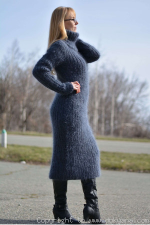Ribbed mohair dress in steel gray