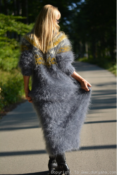 Nordic design full body mohair dress in gray and mustard