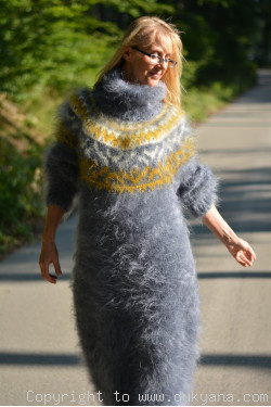 Icelandic yoke pattern mohair dress D82