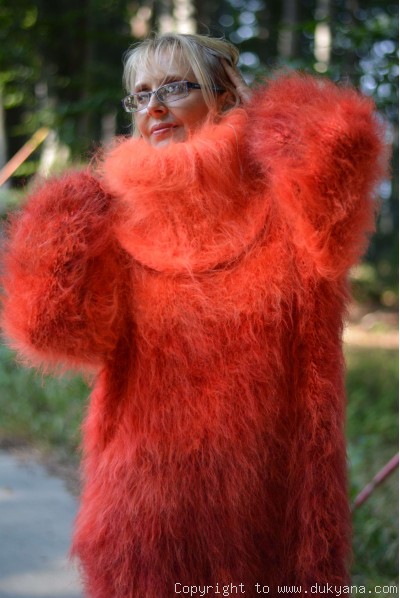 Rainbow chunky mohair dress in orange