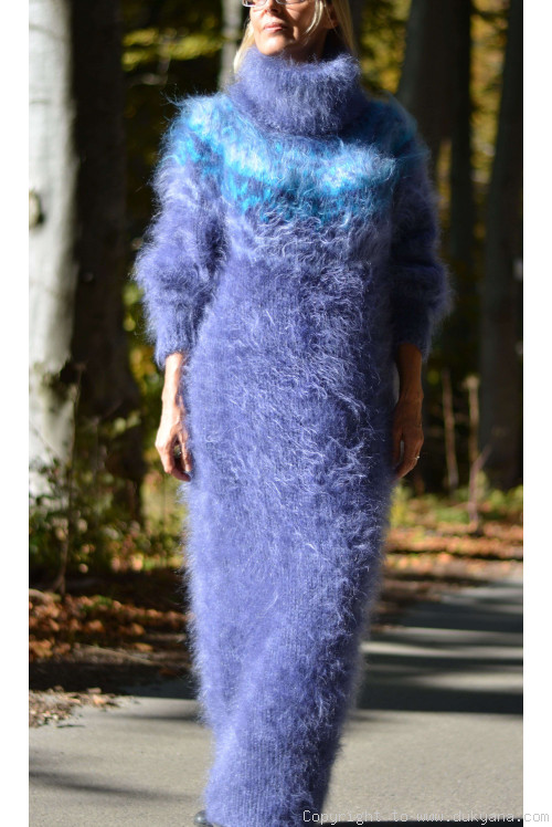 Nordic design full body mohair dress in denim blue