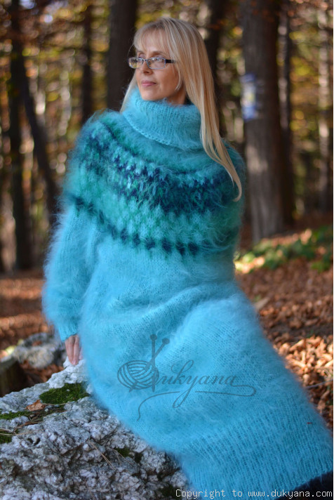 Nordic design full body mohair dress in aqua blue/D86