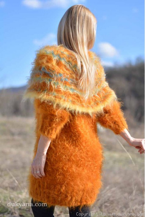 Mohair sweater fuzzy Fair Isle mohair dress in pumpkin yellow/D94