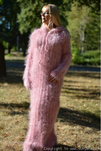 Hooded mohair dress in light pink One size