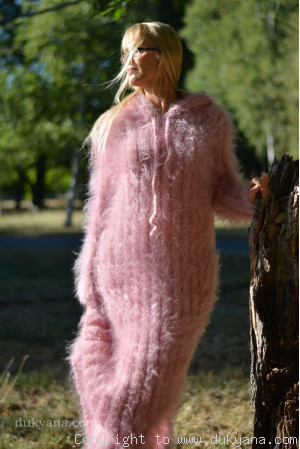 Hooded mohair dress in light pink One size