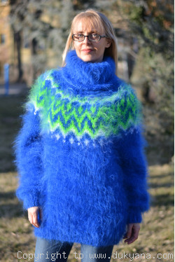 Royal blue Icelandic mohair sweater Lopapeysa